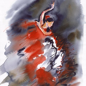Dancer Watercolor Painting, Gifts for dancers , Dancer Painting, Flamenco Dance, Flamenco Music, Spanish Dancer,Gift for Mom