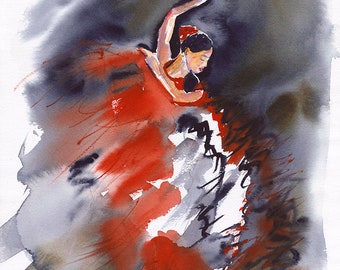 Flamenco Dancer Watercolor Painting: Spanish Art Giclee Print