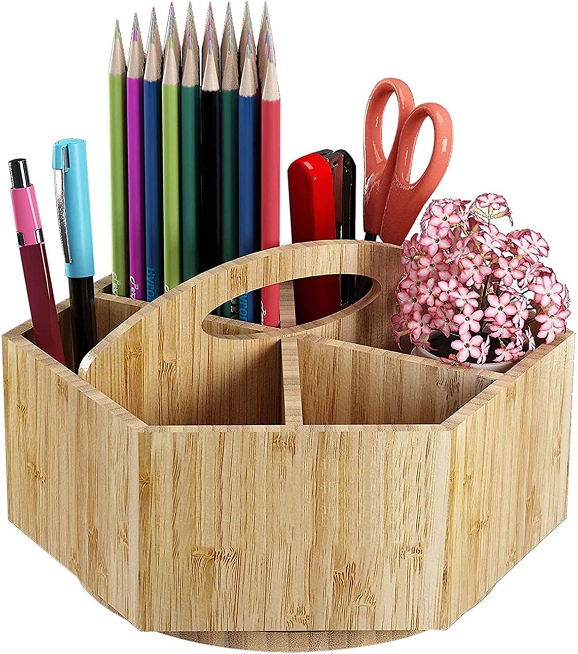 Bamboo Rotating Art Supply Organizer Pen Pencil Holder Etsy