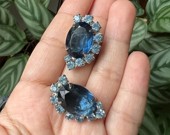 Vintage Blue Gemstone Clip On Earrings, Vintage Earrings