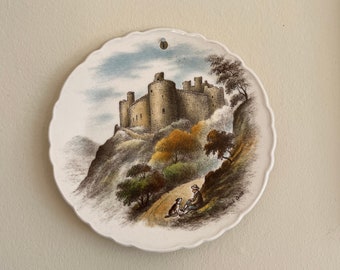 Royal Staffordshire Plate, Ceramics Harlech Castle with Man and his dog in the Fall Wall Plate, Ceramic Wall Hanging Decor