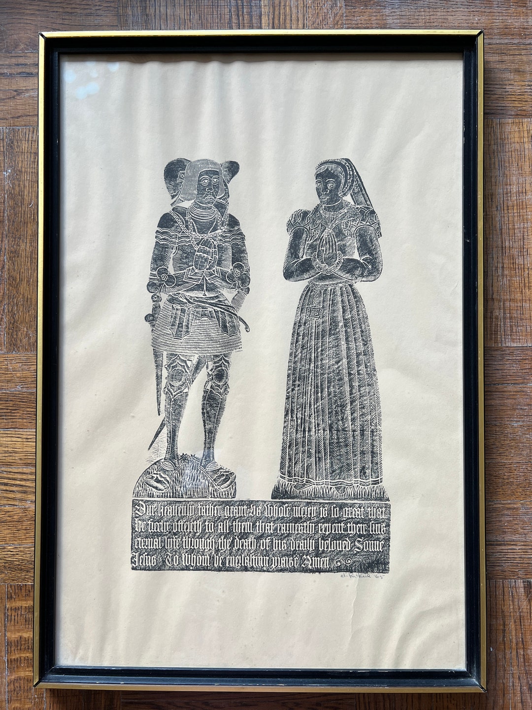 Vintage Brass Rubbing of Medieval Theme, Framed Brass Rubbing Art Etsy