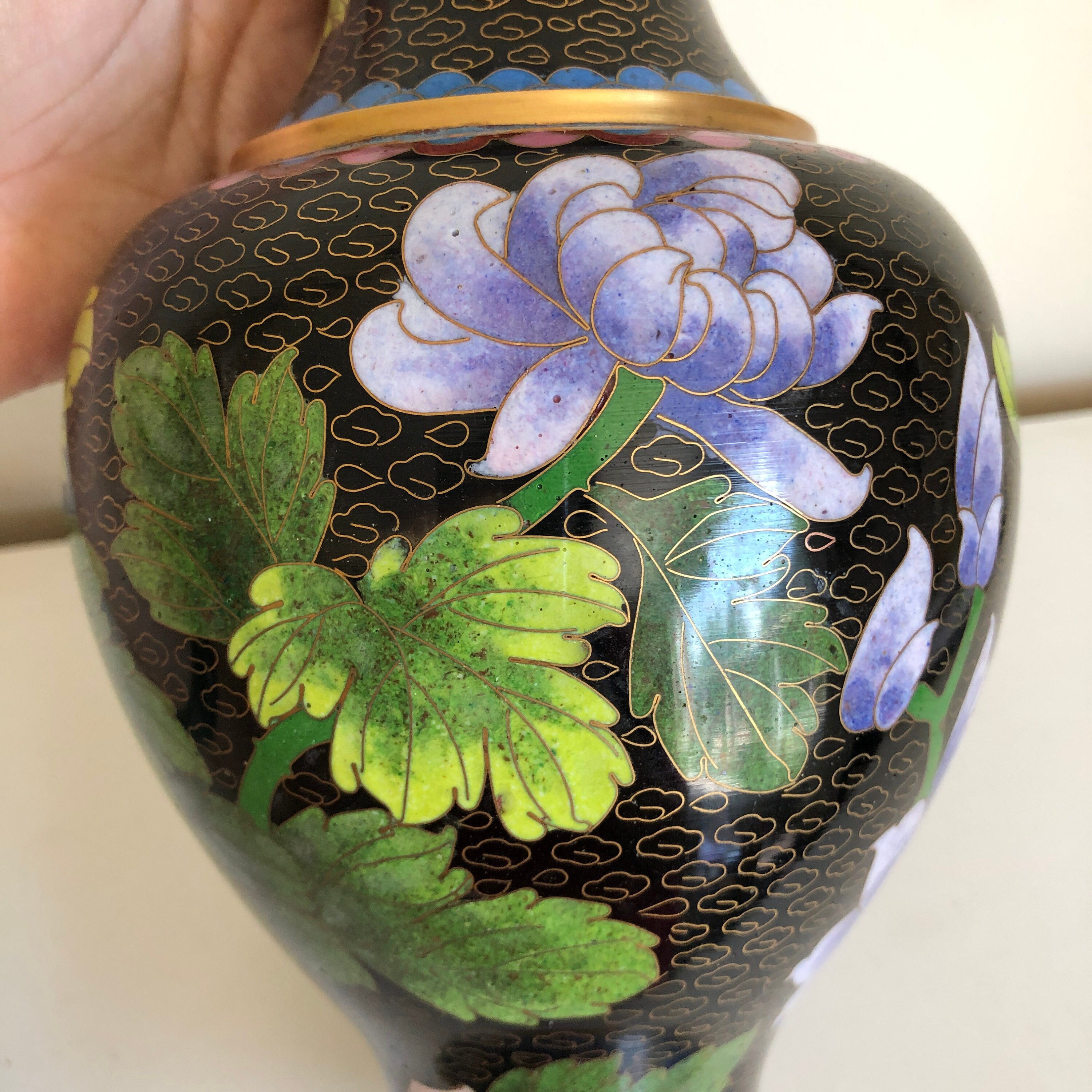 Vintage Chinese Cloisonné Enamel Floral Vase Decorated With