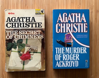 Agatha Christie The Secret of Chimneys, Vintage Pan Books, The Murder of Roger Ackroyd, Hercule Poirot, British Mystery and Crime Novel,