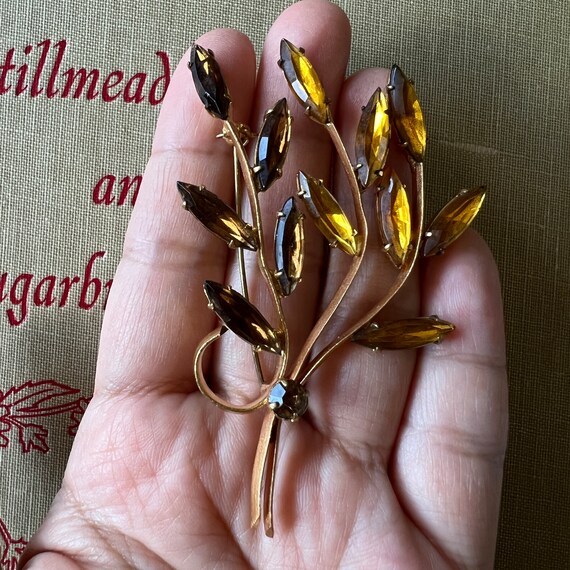 Vintage Yellow Rhinestone Wheat Brooch, Elegant G… - image 4