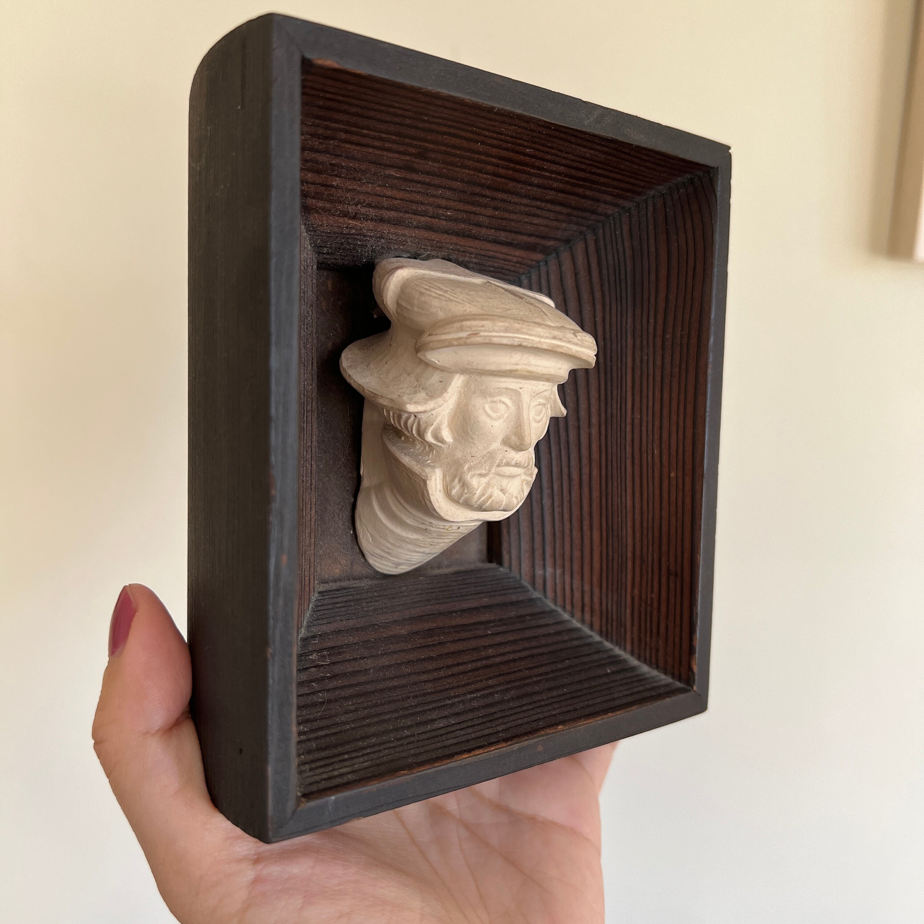 Vintage Small Polish Plaster Head Art, Vintage Sculpture Head Art