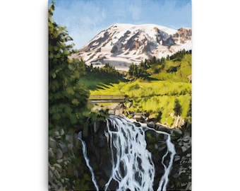 Mount Rainier National Park, Mount Rainier Painting, National Parks Art, National Parks Print, National Parks Canvas, Travel Painting