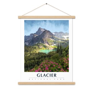 Glacier National Park Poster with wooden hangers National Park Poster Travel Poster National Park Art United States Poster Montana Travel