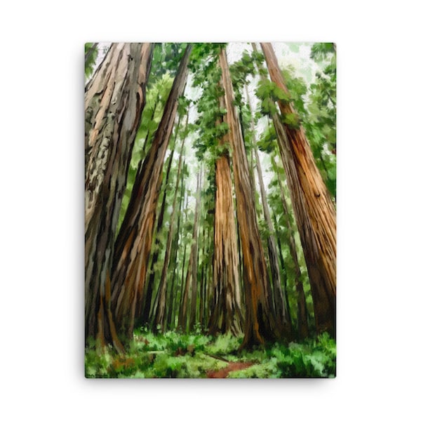 Redwoods National Parks Art, National Parks Print, National Parks Canvas, Travel Painting Redwoods Canvas, California Travel Art Redwoods