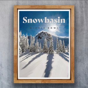 Snowbasin Poster - Middle Bowl -Utah Ski Poster - Utah Travel Poster - Ski Utah - Utah Ski Art - Ski Decoration - Cabin Decoration