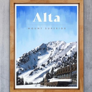 Alta Poster - Mount Superior -Utah Ski Poster - Utah Travel Poster - Ski Utah - Utah Ski Art - Ski Decoration - Cabin Decoration