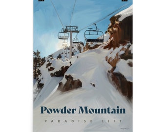 Powder Mountain Poster - BIG - Paradise Lift -Utah Ski Poster - Utah Travel Poster - Ski Utah - Utah Ski Art - Ski Decoration