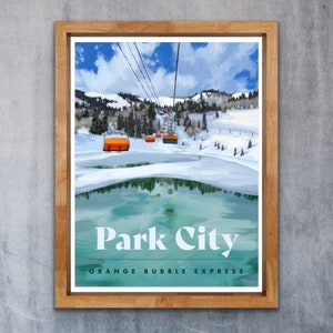 Park City Poster - Orange Bubble Express -Utah Ski Poster - Utah Travel Poster - Ski Utah - Utah Ski Art - Ski Decoration - Cabin Decoration