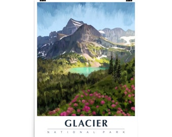 Glacier National Park National Park Poster Travel Poster National Park Art United States Poster Vintage Poster Montana National Park