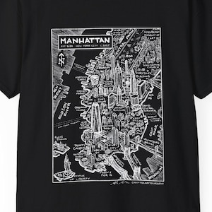 Manhattan Karte NYC T-Shirt | Handgezeichnet von Kryptokartographie | Souvenir New York Kunstdruck Vintage Tee Kartographie Druck