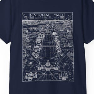 Kaart van National Mall Washington DC T-shirt | Handgetekend door middel van cryptocartografie | USA Capitol Museums Art T-shirt Vintage T-shirt met cartografieprint