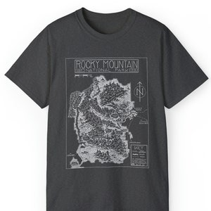 T-shirt Carte dessinée à la main du parc national des Montagnes Rocheuses