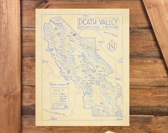 Death Valley National Park Map Hand-Drawn by Cryptocartography | Map of Death Valley Poster National Park California Nevada Art Print