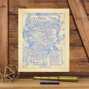 Carte des sentiers du Colorado | Dessiné à la main par cryptocartographie | Affiche d'art mural Colorado Trail, cadeau pour les randonneurs du CO
