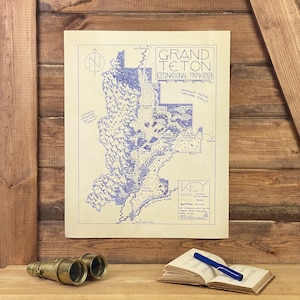 Grand Teton National Park Map Hand-Drawn by Cryptocartography | Map of Grand Teton Poster Wyoming National Park Art Print