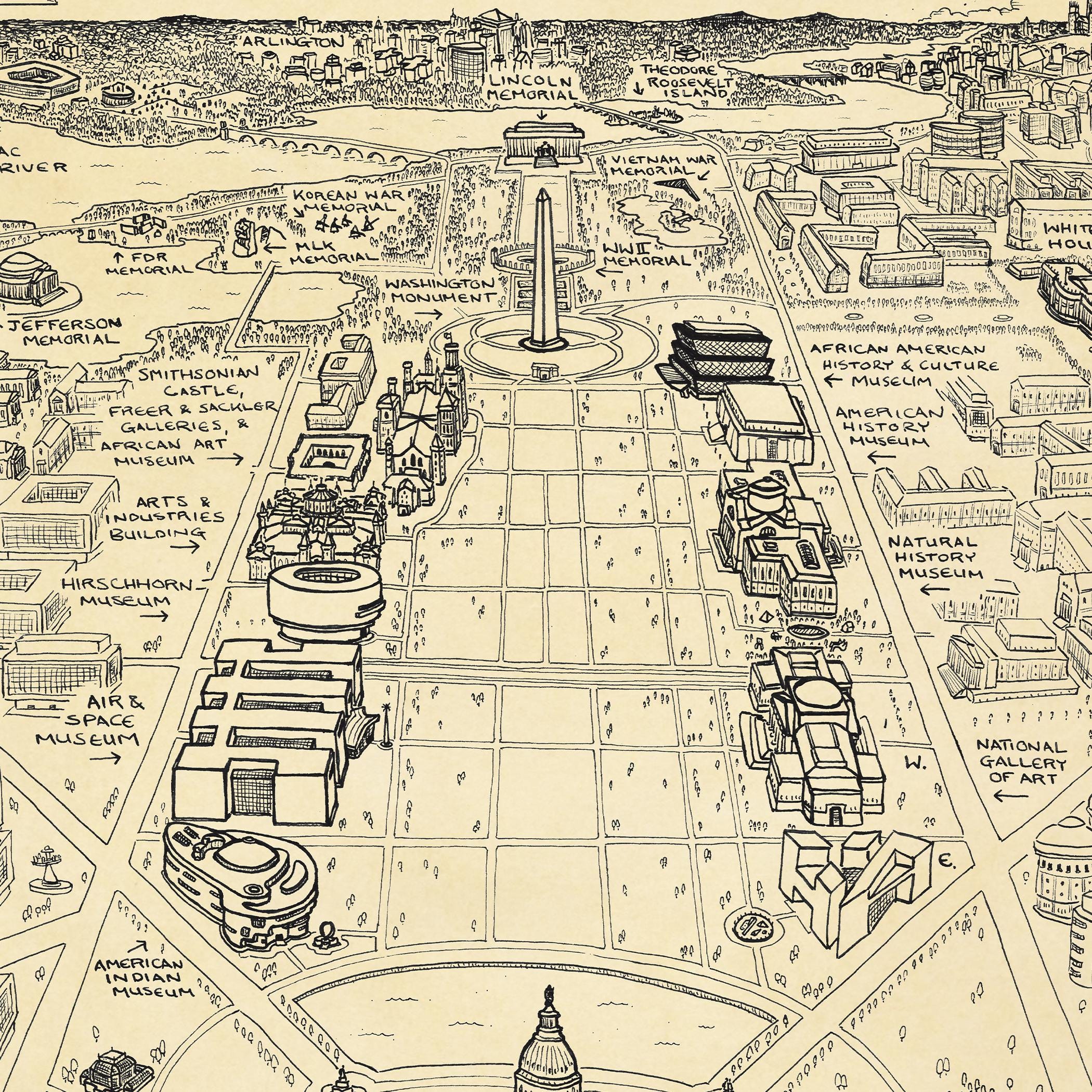 National Mall DC Hand-drawn Map Washington DC | Art Print by ...