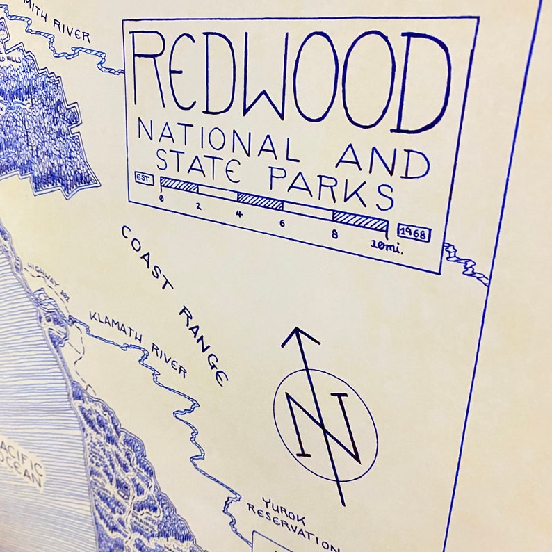 Redwood National & State Parks Map Hand-Drawn by Cryptocartography Map of Redwoods Poster National Park California Art Print image 7