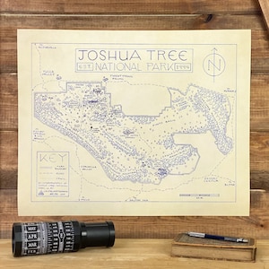 Carte du parc national de Joshua Tree dessinée à la main par cryptocartographie | Carte de Joshua Tree Poster Parc national de Californie Impression artistique