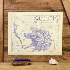 Carte du parc national olympique dessinée à la main par cryptocartographie | Carte de l'affiche olympique du parc national de Washington Impression artistique