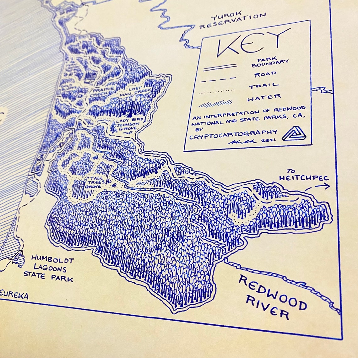 Redwood National &amp; State Parks Hand-drawn Map Print by - Etsy