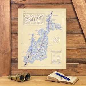 Cuyahoga Valley National Park kaart handgetekend door Cryptocartography | Kaart van Cuyahoga Valley Poster Nationaal Park Ohio Art Print