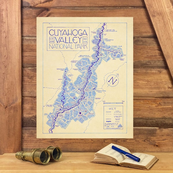 Cuyahoga Valley National Park Map Hand-Drawn by Cryptocartography | Map of Cuyahoga Valley Poster National Park Ohio Art Print