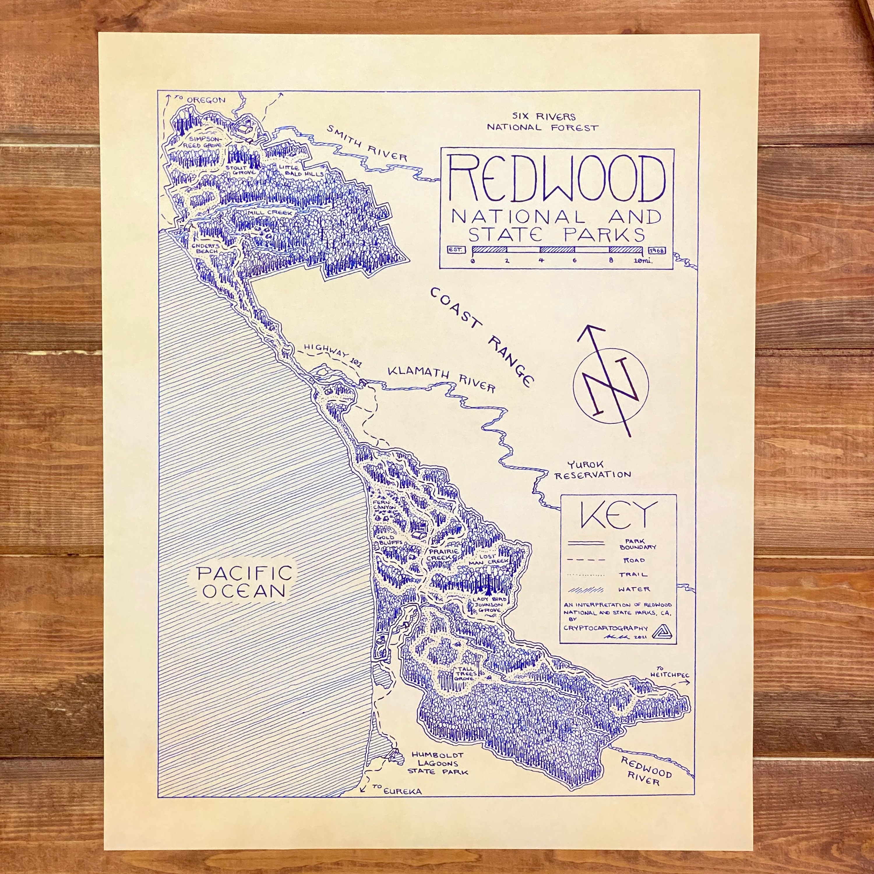 Redwood National &amp; State Parks Hand-drawn Map Print by - Etsy