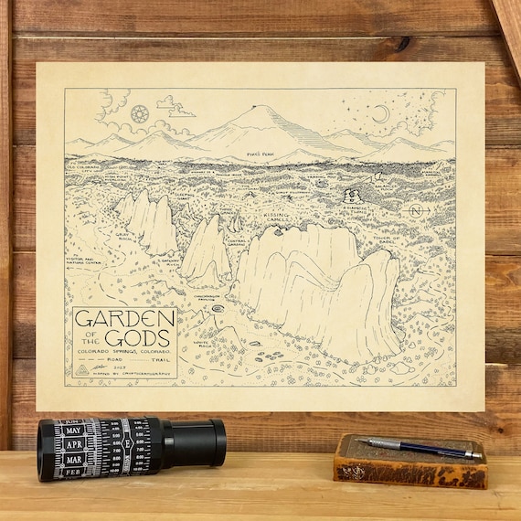 Garden of the Gods Hand-Drawn Map | Art Print by Cryptocartography | Colorado Art Print Vintage Cartography Poster