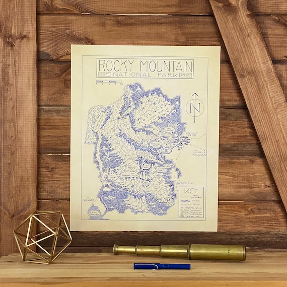 Rocky Mountain National Park Hand-drawn Map Print by - Etsy