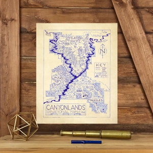 Carte du parc national de Canyonlands dessinée à la main par cryptocartographie | Carte de Canyonlands Poster Parc national de l'Utah Impression artistique