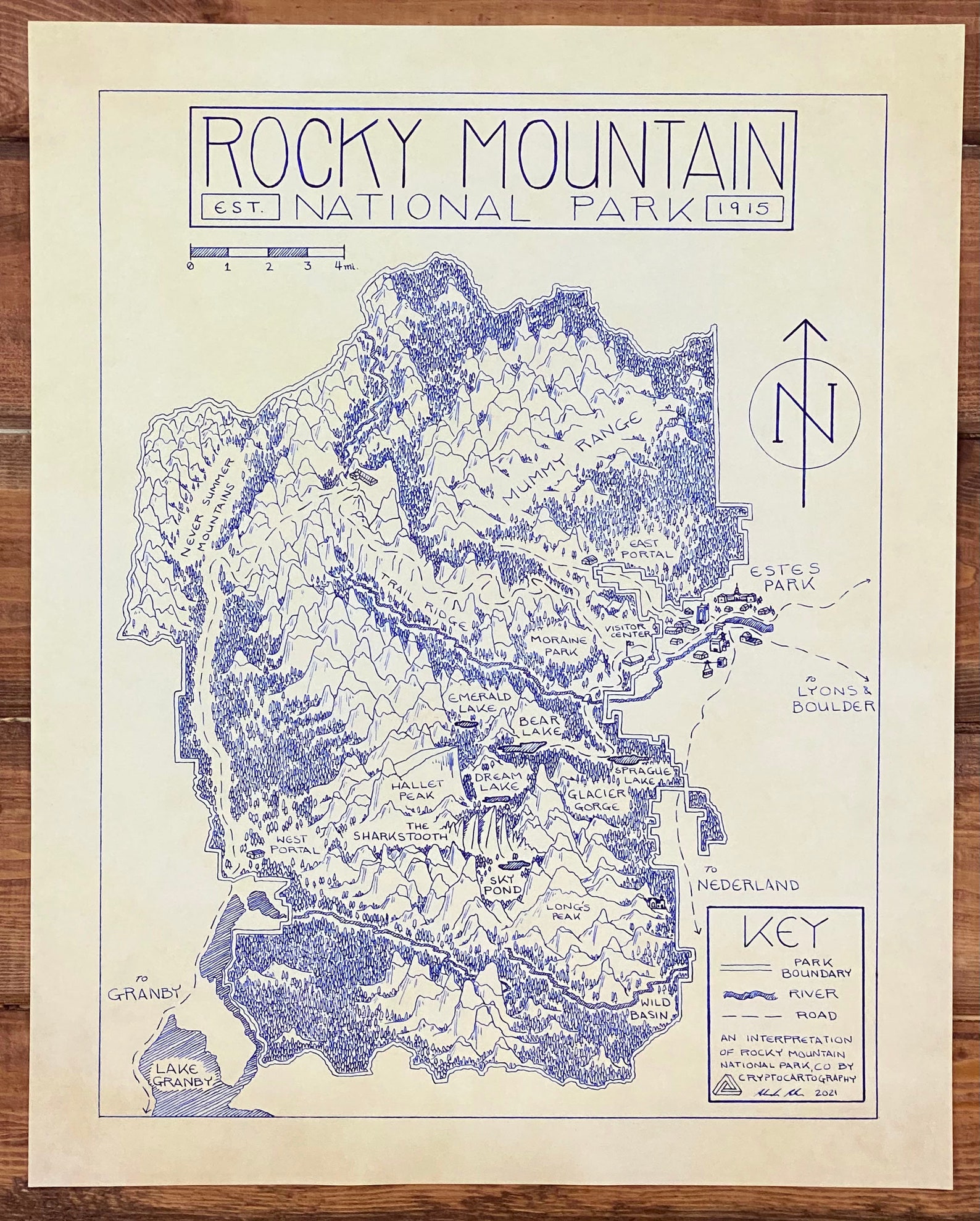 Rocky Mountain National Park Hand-drawn Map Print by - Etsy