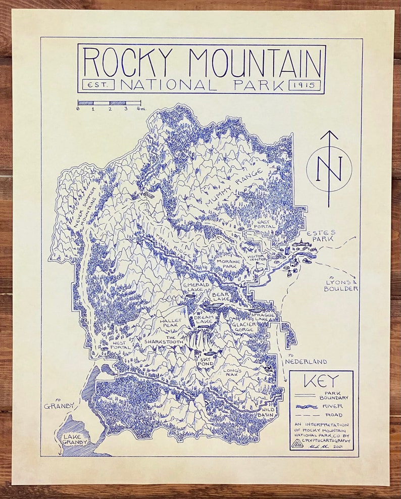 Rocky Mountain National Park Hand-drawn Map Print by - Etsy