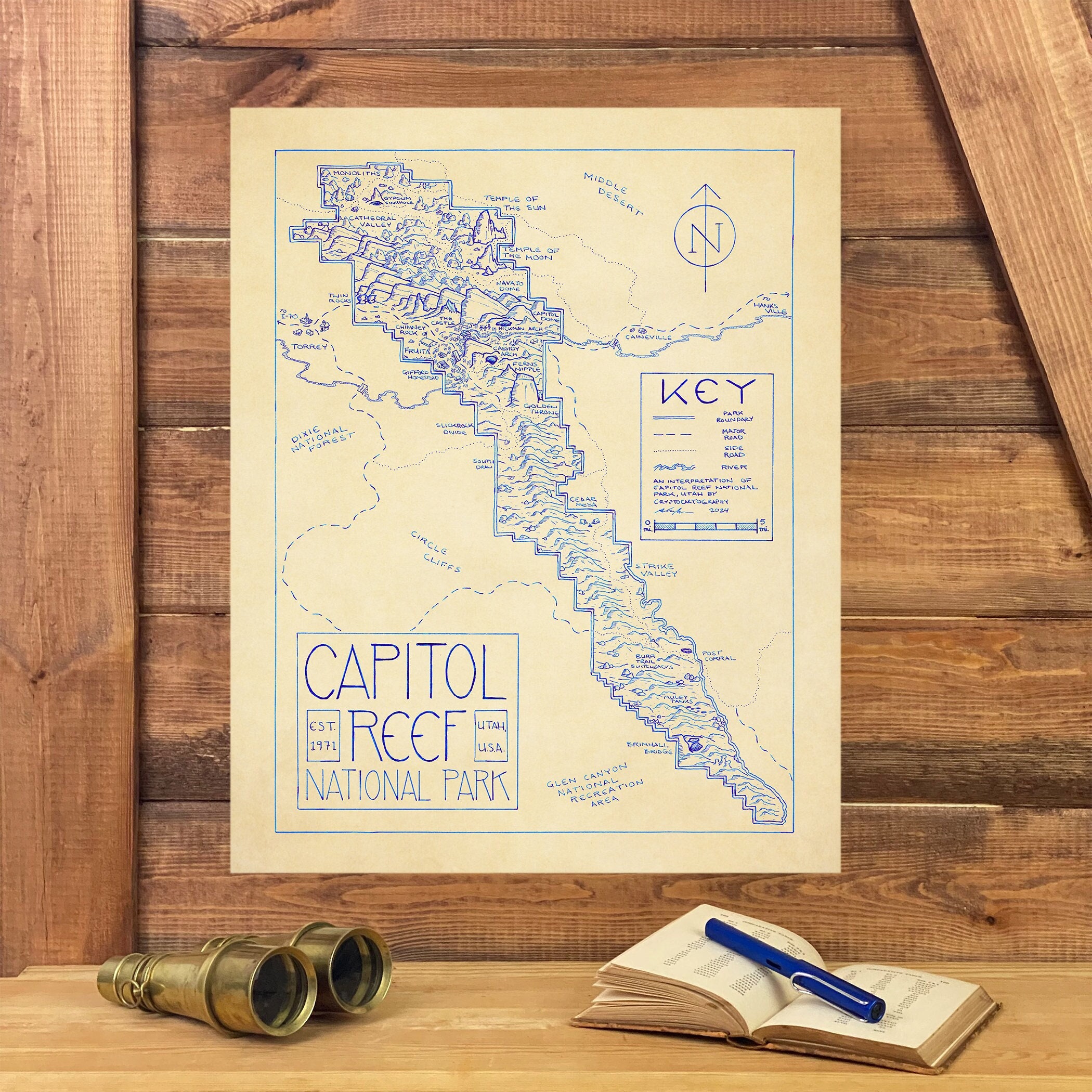 Capitol Reef National Park Map Hand-drawn by Cryptocartography | Map of  Capitol Reef Poster National Park Utah Art Print - Etsy