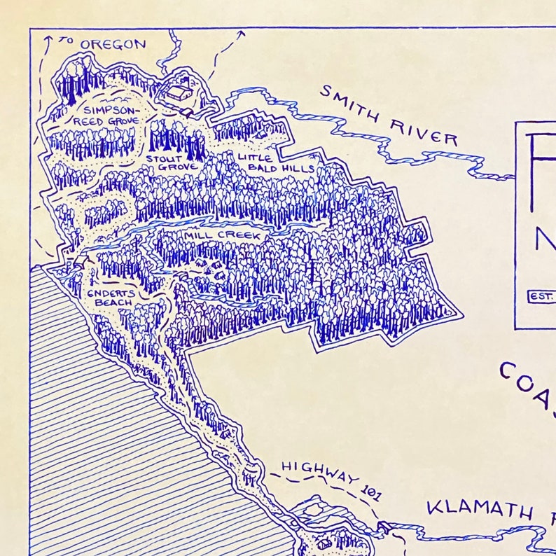 Redwood National &amp; State Parks Hand-drawn Map Print by - Etsy