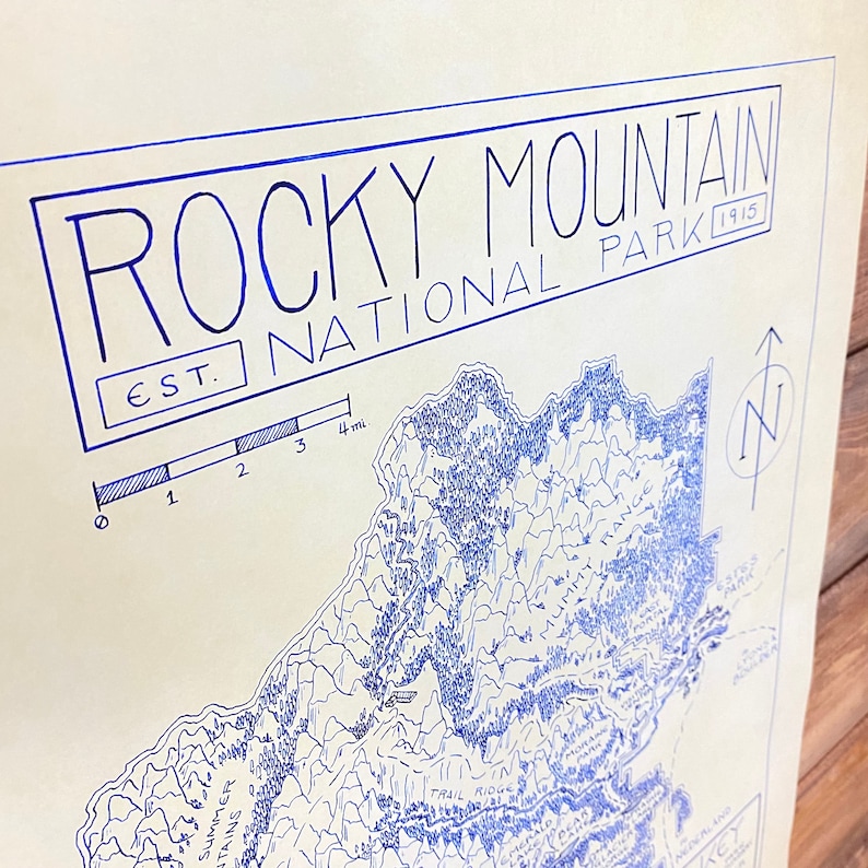 Rocky Mountain National Park Hand-drawn Map Print by - Etsy