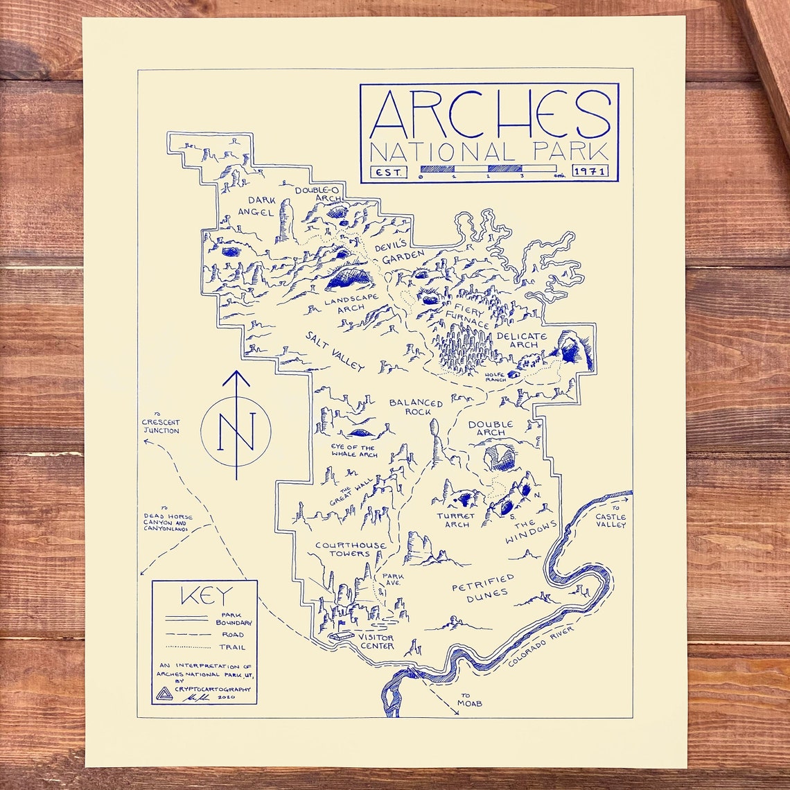 Arches National Park Hand-Drawn Map Print | Etsy