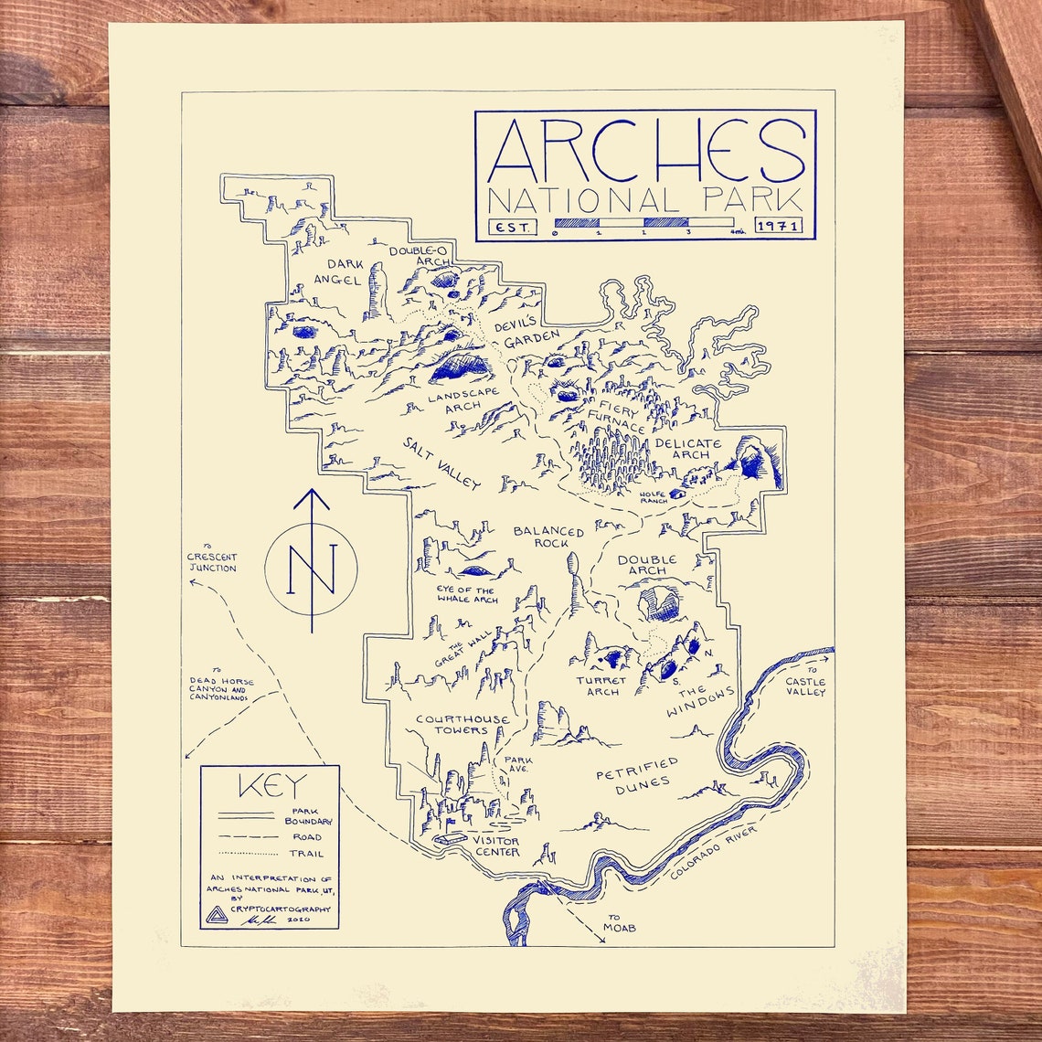 Arches National Park Hand-drawn Map Print by - Etsy