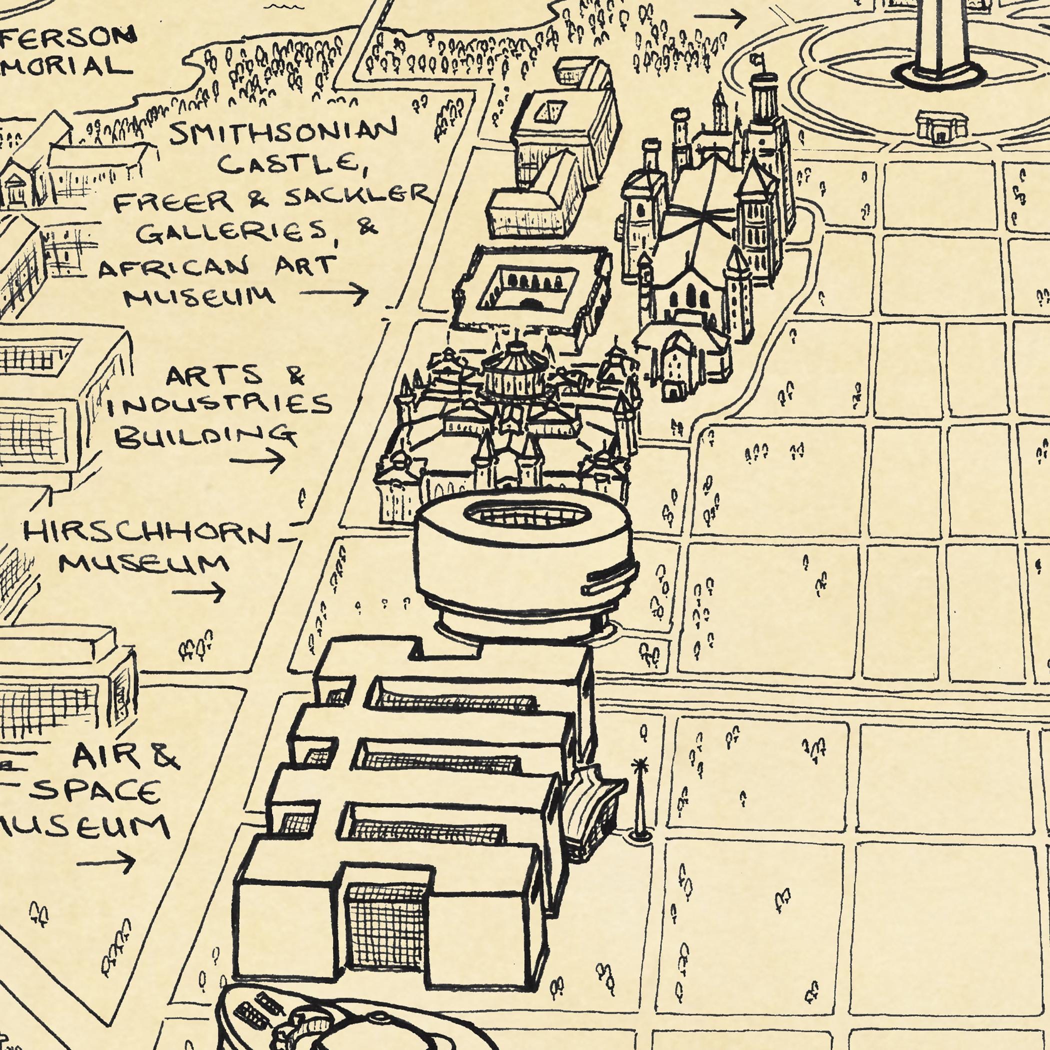 National Mall DC Handdrawn Map Washington DC Art Print by