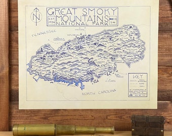 Great Smoky Mountains National Park Map Hand-Drawn by Cryptocartography | Map of GSMNP Poster National Park NC TN Art Print