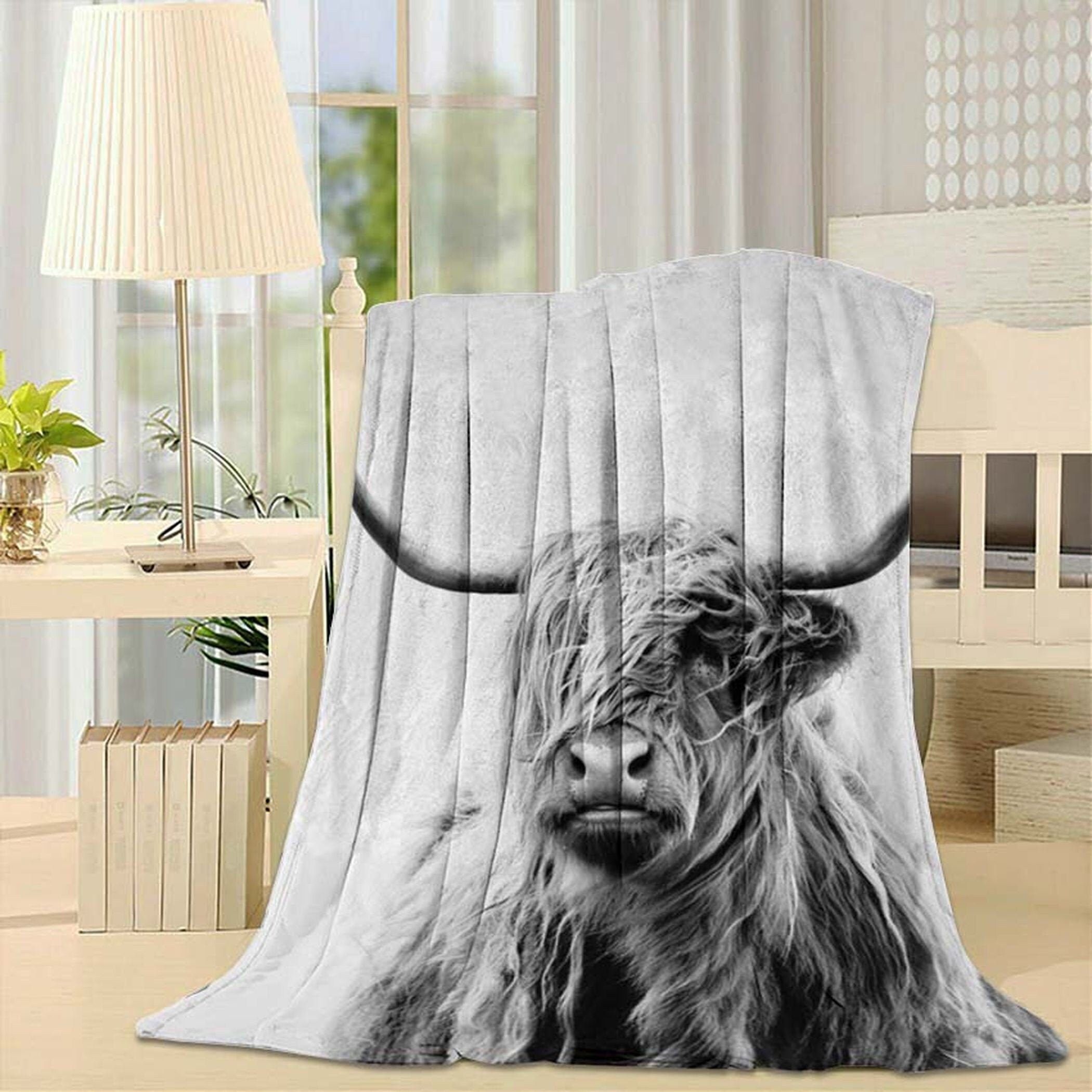 Black And White Highland Cow Fleece Throw BlanketAll Over Etsy