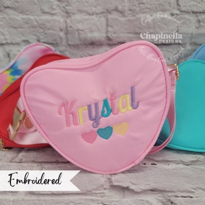Girls Heart Custom Embroidered Bum Bag, Personalized Valentines Heart Belt Bag, Summer Fanny Pack, Spring Sling Bag, Holiday Gifts for Girls
