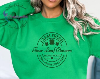 Sudadera Farm Fresh de San Patricio, Sudadera de cuello redondo con trébol de cuatro hojas Farm Fresh, Suéter de trébol de San Patricio, Regalos de San Patricio para ella