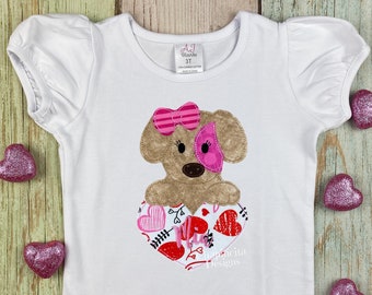 Valentine Puppy Dog Custom Embroidered Shirt, Baby Valentines bodysuit, Personalized Girls Valentines Gift, Valentines Gifts for Girls