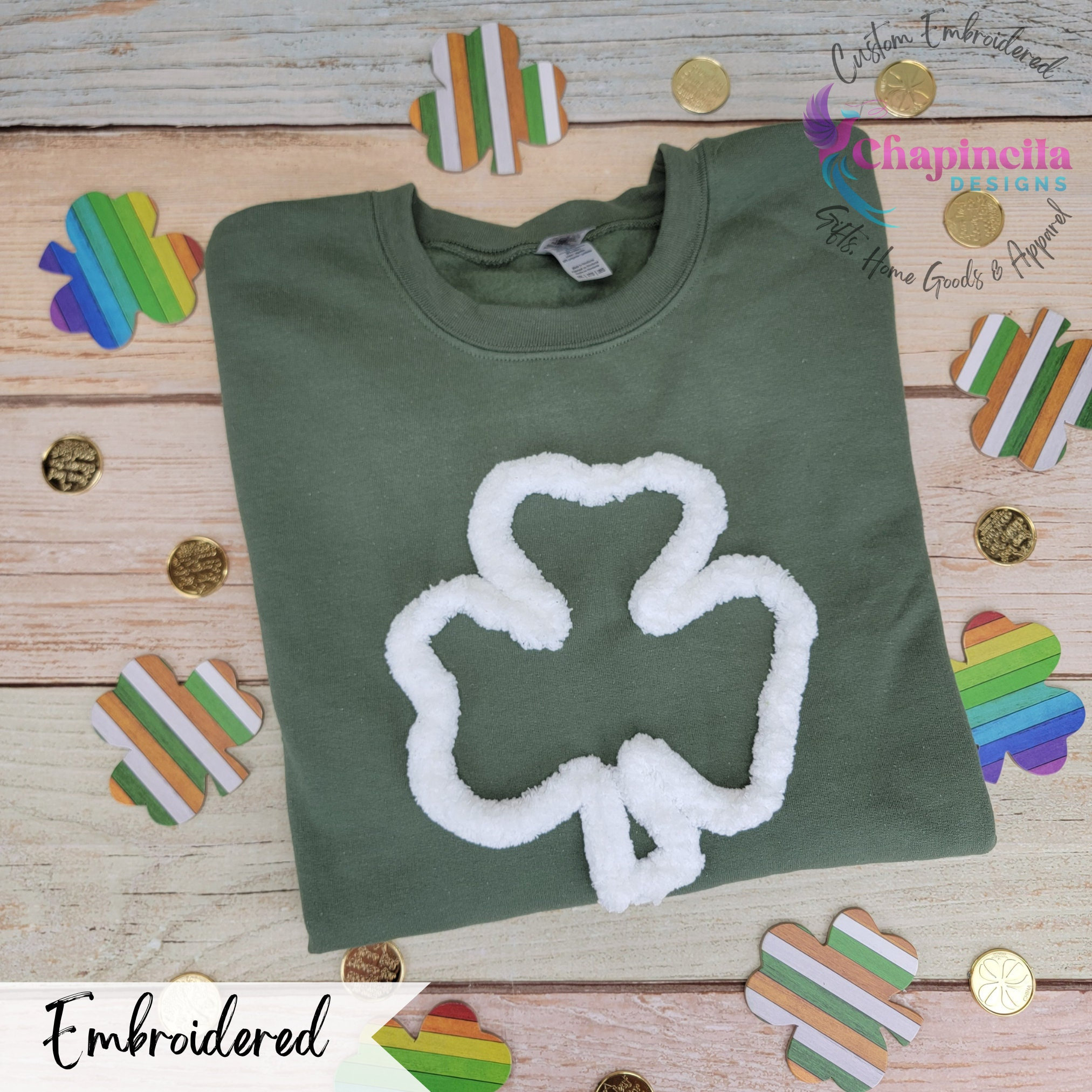 St. Patrick's Chunky Yarn Shamrock Embroidered Women's Sweatshirt, Trendy St. Paddy's Clover Sweater, Cute Irish Crewneck, Yarn Gift for her
