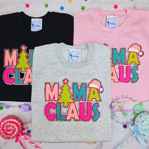 Mama Claus Chenille Embroidered Sweatshirt, Mama Christmas Sweater, Holiday Crewneck, Holiday Gifts for Her, Christmas Gift for Mother